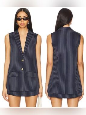 $108 REVOLVE ALL THE WAYS NAVY PINSTRIPE TOP SKIRT SET L'ACADEMIE ZARA EXPRESS